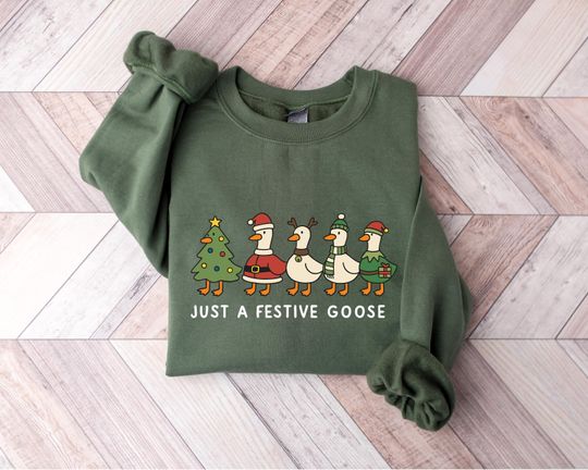 Discover Festive Goose Christmas Sweatshirt: Funny Holiday Duck Shirt