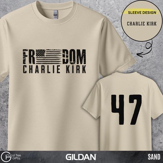 Gildan Charlie Kirk Shirt 47 Freedom of Speech America Flag Shirt: Unisex, Front Back Sleeve Print
