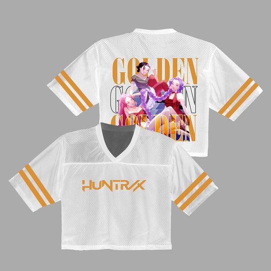 Kpop Demon Hunters Crop Top Jersey Full Mesh, Huntrix Golden Mesh Shirt, Anime Kpop Concert Outfit, Fan Merch Streetwear