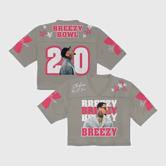 Discover Chris Brown Breezy Bowl XX 2025 Crop Top Jersey  Mesh Shirt, Concert Outfit, R&B Fan Merch, Fast Shipping