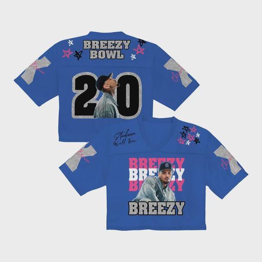 Discover Chris Brown Breezy Bowl XX 2025 Crop Top Jersey  Mesh Shirt, Concert Outfit, R&B Fan Merch