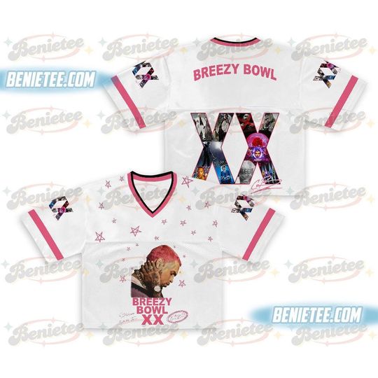 Discover Chris Brown Breezy Bowl XX Croptop Football Jersey Mesh, XX Tour 2025 Croptop Football Jersey Mesh