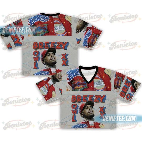 Discover Chris Brown Breezy Bowl XX Tour 2025 Croptop Football Jersey, Breezy Bowl Tour 2025 Croptop Football Jersey Mesh