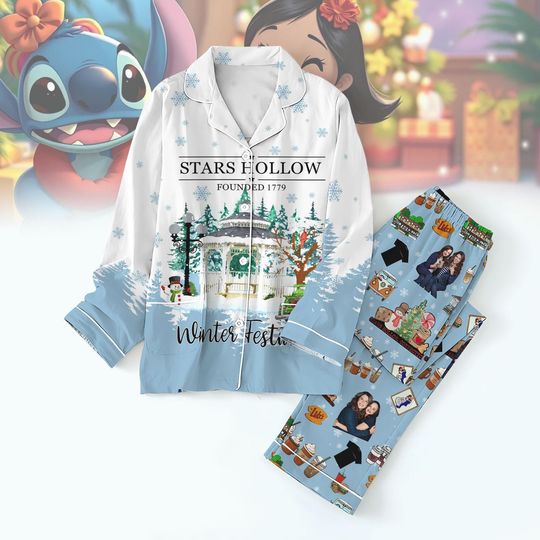 Christmas Stars Hollow Pajamas, Gilmore Girls Movie Christmas Shirt, Winter Festival Luke's Diner Fleece Pajamas, Tv Show Fans Gift