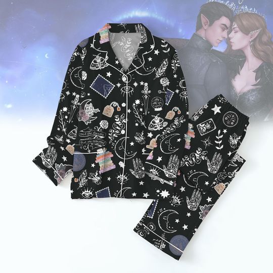 Christmas Suriel Tea Co Pajamas Set, A Court of Thorns and Roses Shirt, Retro Bookish Fleece Pajamas, Sarah J Maas Sleepwear, Acotar Pa