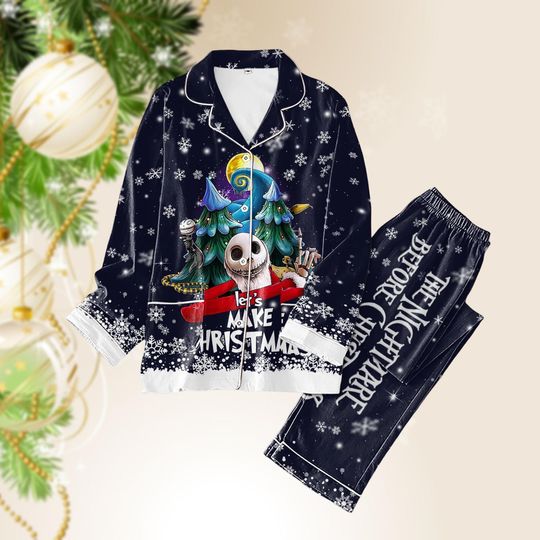 Discover Jack Skellington Christmas Pajamas Set, Nightmare Before Christmas Movie, Horror Character Santa Hat Pj Set, Disney Movie Xmas Pjs Pant