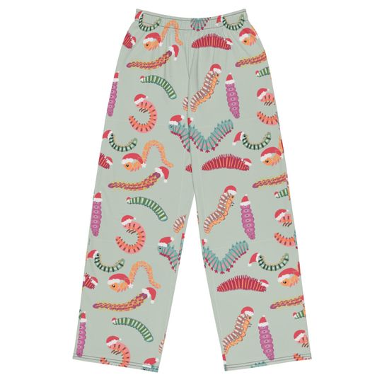 Discover Christmas Caterpillar print unisex wide-leg pants / Men and Women Christmas Pajama Bottoms /