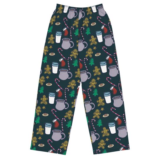 Christmas Lounge Pants: Santa Cookies Wide-Leg Pajama Bottoms