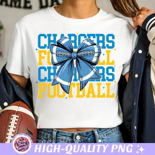 Los Angeles Game Day Football Chargers T-Shirt, Football Coquette Bow Shirt