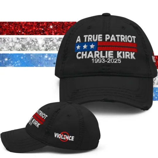 Dad Hat "True Patriot" Charlie Kirk USA Flag Distressed Cap Voices Not Violence