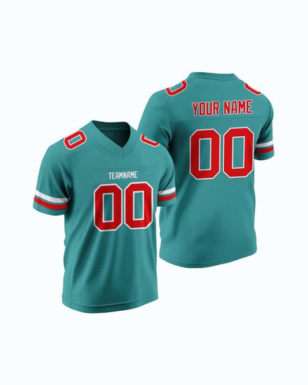 Discover Custom Aqua Rugby American Football Jersey Stitched Embroidery Custom Team Name Number Player Name Gear for All Ages