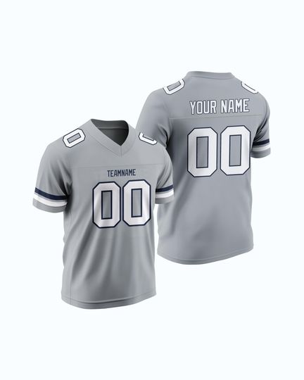 Discover Custom Grey Rugby American Football Jersey Stitched Embroidery Add Team Name Number Player Name Durable Sports Shirt for All Team Sizes