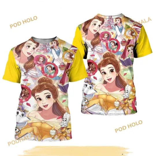 Belle Princess Yellow Button Overalls Disney 3D T-Shirt