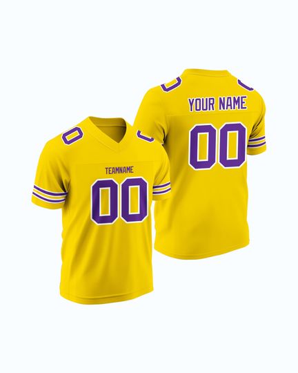 Discover Custom Yellow Football Rugby Jersey Personalized Stitched Team Name Number Player Game Day Sports Uniform for College and High School Teams