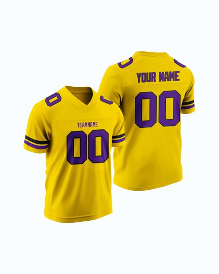 Discover Custom Yellow Rugby American Football Jersey Stitched Embroidery Add Team Name Number Player Name Perfect Sports Shirt for Game Day Fans