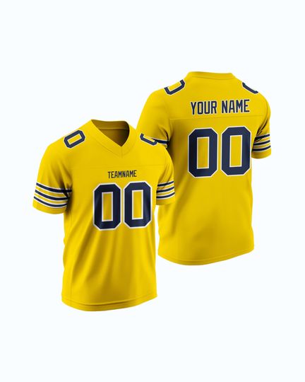 Discover Custom Yellow Rugby Jersey with Triple Thin Stripes | Personalized Embroidery | Add Team Name, Number & Player Name | Premium Stitching
