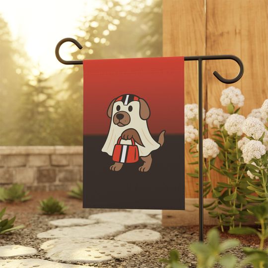 Halloween Ghost Flag, Cleveland Football Fan Flag, Cleveland Garden Flag, Sports Fan Garden Flag, Game Day Flag