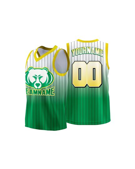 Discover Custom Green Bear Basketball Jersey  Personalized Hot Press Sports Tank Top, Custom Team Name and Number Athletic Shirt Gift