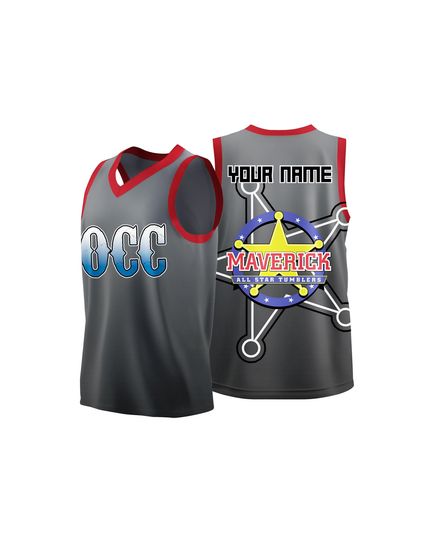 Discover Custom Heat Press Basketball Jersey Grey Red Atomic Graphic Maverick Theme Personalized Name & Number Sleeveless Youth Adult Uniform
