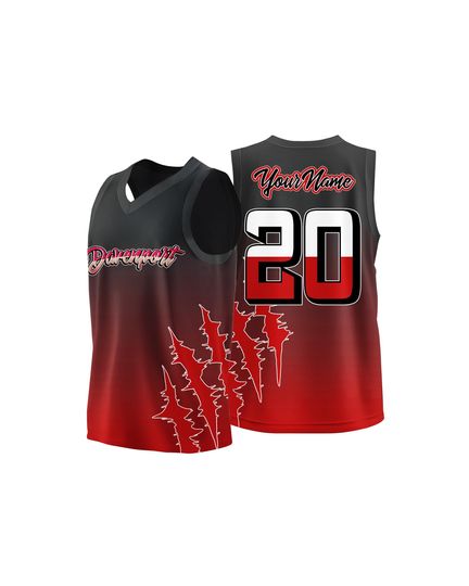 Discover Custom Heat Press Basketball Jersey Black Red Gradient Claw Mark Graphic Personalized Name & Number Sleeveless Top Youth Adult