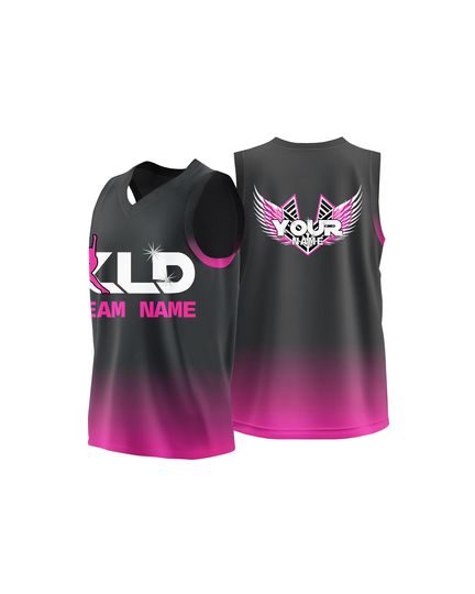 Personalized Heat Press Basketball Jersey Pink Gradient Wing Design Custom Team Name Cheer Dance Sleeveless Youth & Adult Uniform
