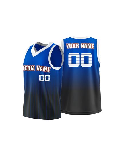 Custom Hot Press Basketball Jersey  Blue Black Gradient Pinstripe Design, Personalized Name and Number Sportswear