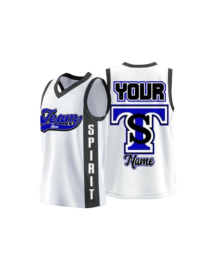 Custom Basketball Jersey - Personalized Sports Team Uniform, Heat Pressed, Custom Name & Number - White with Bold Team Spirit Design