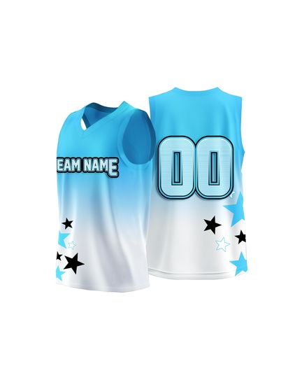 Custom Sky Blue White Gradient Basketball Jersey Star Print Heat Press Personalized Name & Number Sleeveless Team Uniform Youth Adult