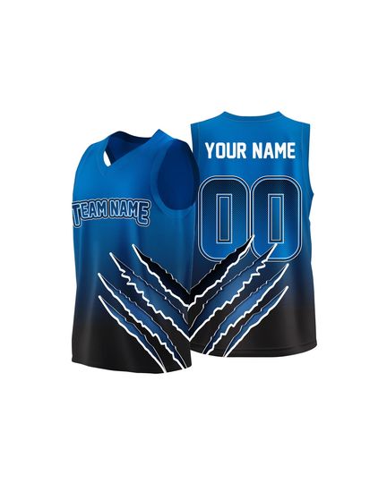 Discover Custom Blue Black Gradient Basketball Jersey Claw Scratch Design Heat Press Personalized Name & Number Sleeveless Uniform Youth Adult