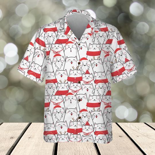 Discover Christmas Santa Cat Hawaiian Shirt, Merry Christmas Button Shirt, Santa Claus Beach Shirt