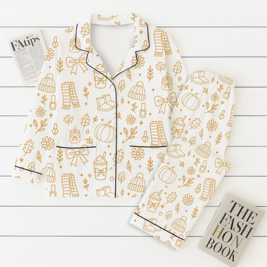 Cozy Fall Pajamas Set with Autumn Pattern