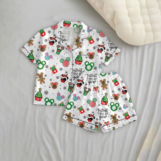 Christmas Gingerbread Cookie Short Pajamas Set with Pocket