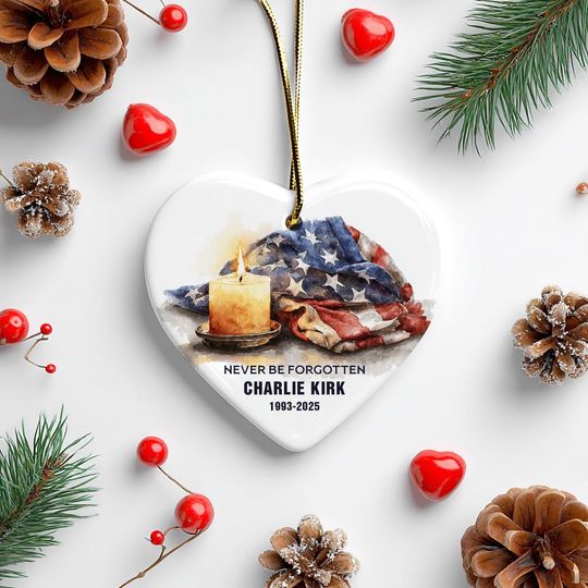 Charlie Kirk Memorial Ornament Military American Flag & Candle Tribute  Never Be Forgotten Keepsake 2025