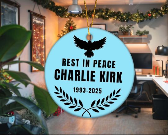 Rest In Peace Charlie Kirk Ceramic Ornament, Memorial Charlie Kirk Ornament, Personalized Keepsake, RIP Charlie, Tribute Style Ornament