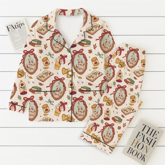 Discover Tale As Old As Time Pajamas Set, Fairytale Sleepwear, WDW Cartoon Homewear, Princess Book Shop Pjs, Cartoon Fan Gift, Halloween Gift