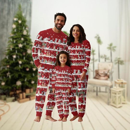 Christmas Cat Family Pajamas Set, Merry Catmas Holiday Pajamas, Pet Lover Matching Pajamas, Pajamas For Party, Cute Santa Cat Pjs