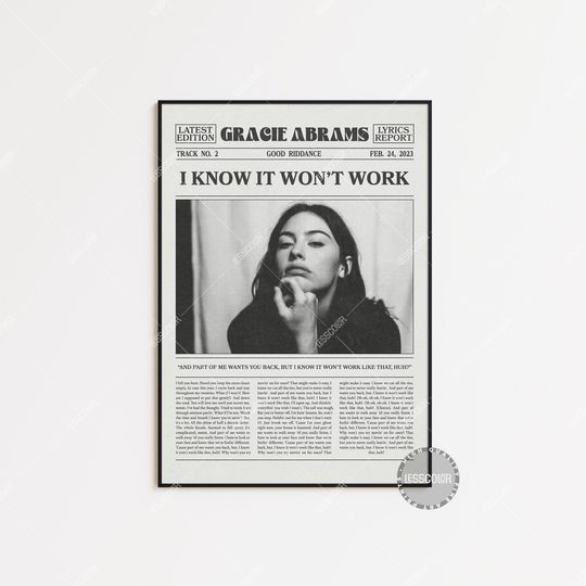 Discover Gracie Abrams Retro Newspaper Print, I know it wont work Poster, Good Riddance Poster, Lyrics Print, Gracie Abrams Poster