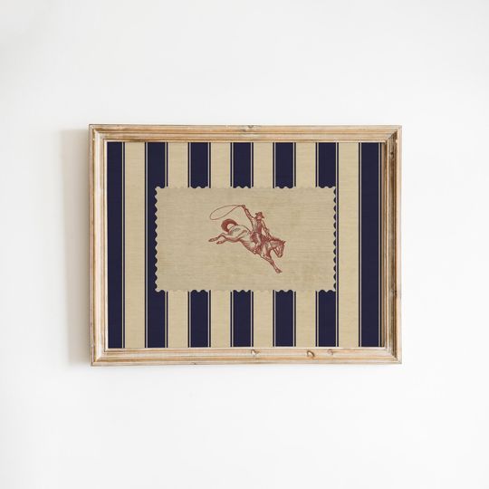 Discover Western Cowboy Wall Art  Vintage Rodeo Illustration with Striped Background