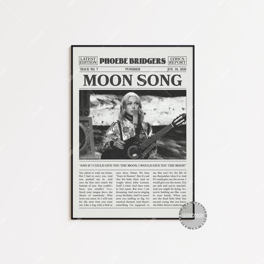 Phoebe Bridgers Retro Newspaper Print, Moon Song Poster, Moon Song Lyrics Print, Phoebe Bridgers Poster, Punisher Poster