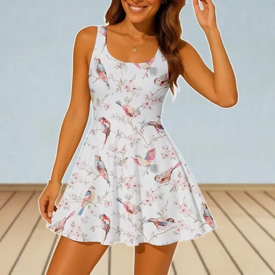 Discover Floral Bird Skater Dress, Retro Botanical Dress, Outfit Gifts For Women