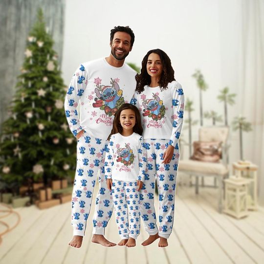 Discover Stitch Christmas Family Pajamas Set, Disney Holiday Pajamas, Lilo And Stitch Pajamas Pants, Merry Stitchmas Pj Set, Matching Pajamas