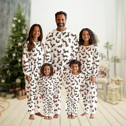 Dachshund Family Pajamas Set, Wiener Dog Holiday Matching Pajamas, Dog Christmas Shirt, New Year Gift, Cute Pet Pajamas Pants