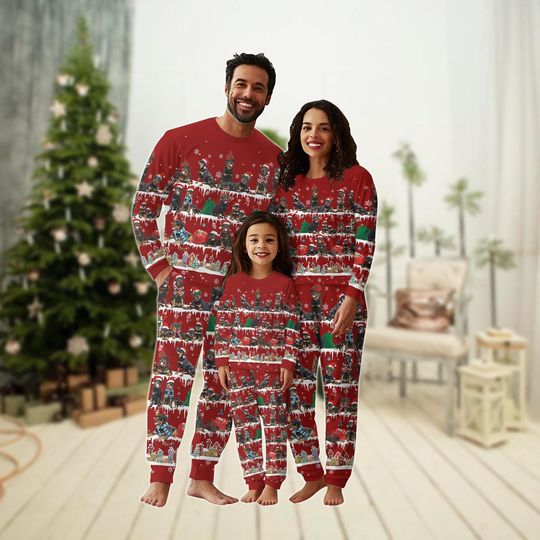 Rottweiler Dog Family Pajamas Set, Dog Santa Hat Xmas Pajamas, Pet Lover Christmas Pajamas, Animal Matching Pajamas, Dog Owner Gift