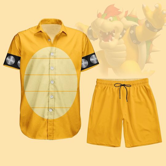 Bowser Cosplay Button Shirt, Men Shorts, Super Mario Hawaiian Shirt, Nintendo Gamer Costume Shirt, Mario Bros Shirt, Halloween Gift