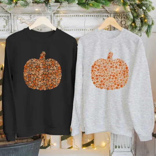 Discover Floral Pumpkin Halloween Sweatshirt T-Shirt Jumper Matching Top