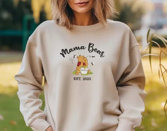 Embroidered Mama Bear Sweatshirt with Winnie The Pooh Design