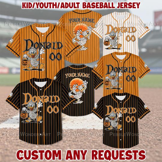 Discover Personalized Disney Halloween Donald Duck Baseball Jersey Disneyland Team Outfit Disney Halloween Shirt