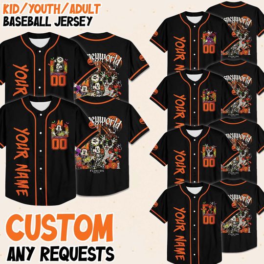 Personalized Disney Mickey Halloween Cosplay Baseball Jersey, Halloween Family Shirt, Custom Mickey & Friends Baseball Team Jersey