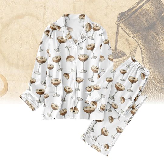 Espresso Martini Pajamas Set Women, Espresso Sleepwear, Champagne Cocktail Satin Sleepwear, Bachelorette Party Pajamas, Wedding Pajamas