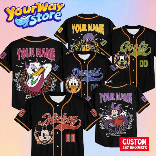 Discover Custom Disney Halloween Baseball Jersey, Personalized Mickey Pluto Goofy Shirt